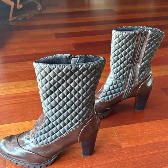 Andre Assous Brown Quilted Patent Leather Winter Mid-Calf Boots - NWT - Picture 1 of 11